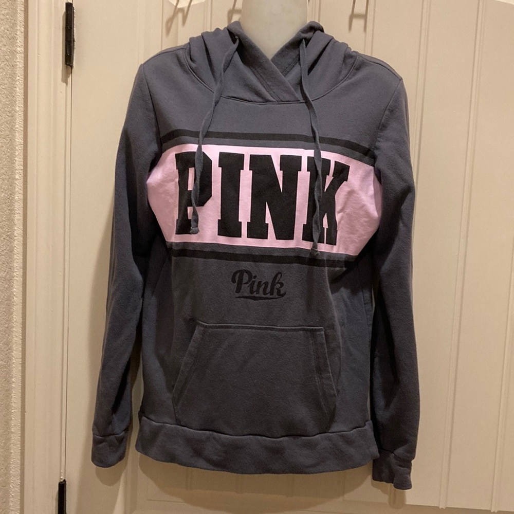 Pink by Victoria’s Secret Sz XS Pullover Hoodie Sweatshirt Lounger Gray and Pink
